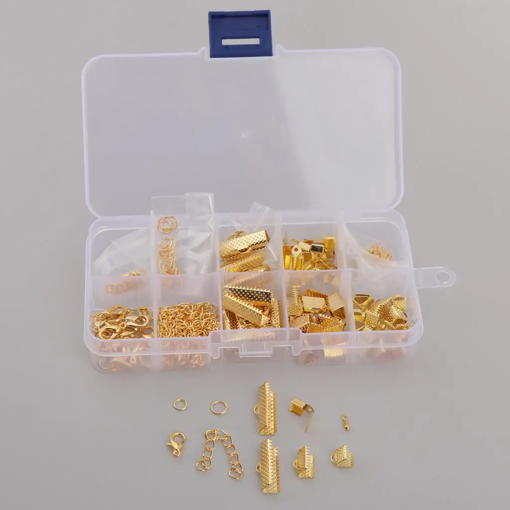 

200pcs/Box Ribbon Ends,Folder Cord End Clamp,Lobster Clasps Hoop