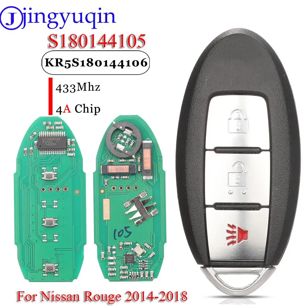 

jingyuqin S180144105 3Buttons Proximity Smart Key Fob 433MHz 4A For Nissan Rouge 2014 - 2018 KR5S180144106 7812D-S180106