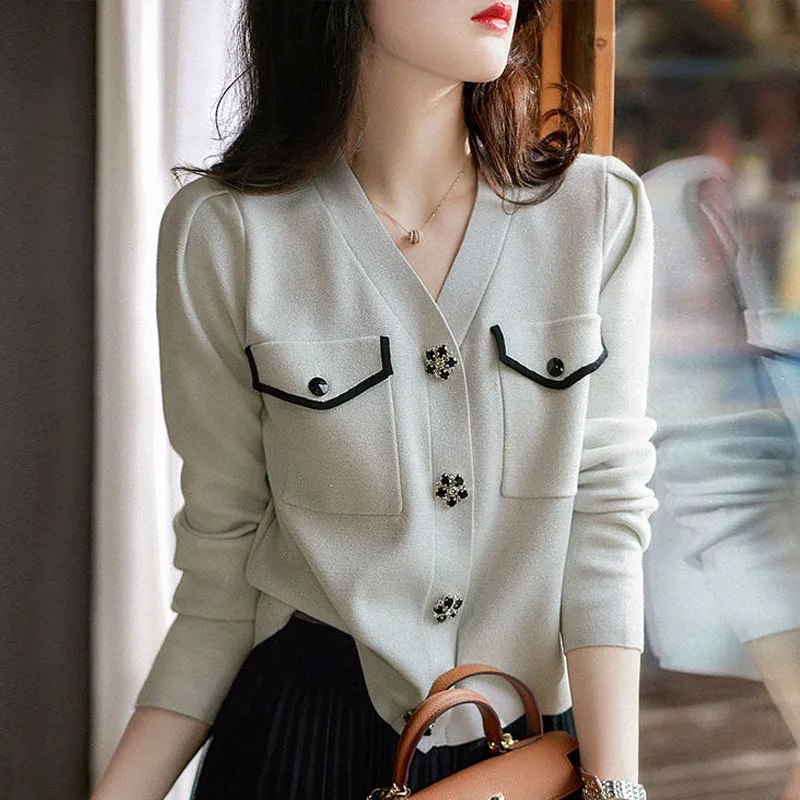 

Sweaters Women's Knit Coats Jackets 2022 Autumn Fashion Knitted Cardigan Long Sleeve V-Neck Jumper Jerseys Short Sweater Woman