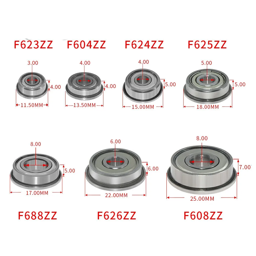 

2-5PCS Flange Ball Bearings F604 F605 F606 F607 F608 F609 F623 F624 F625 F684 F688 F626 F627 F628 F629 ZZ 2Z 3D Printers Parts