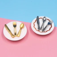 dollhouse 112 miniature dining disk with fork knife spoon set model for barbie diy sandbox building mini kitchen accessories
