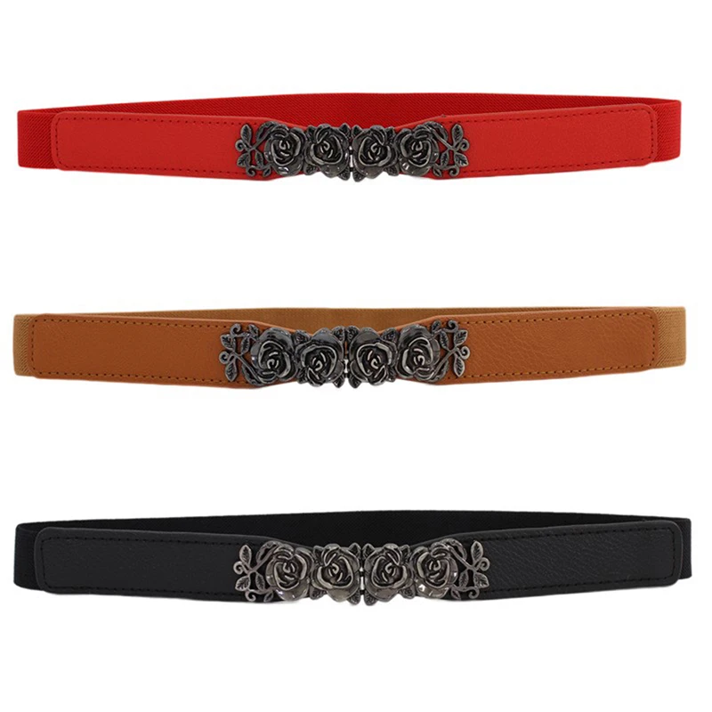 

Vintage Rose Buckle Elastic Wide Waist Belt Buckle Female Dress Coat Sweater Decorative Waistbands Fashion Cummerbands