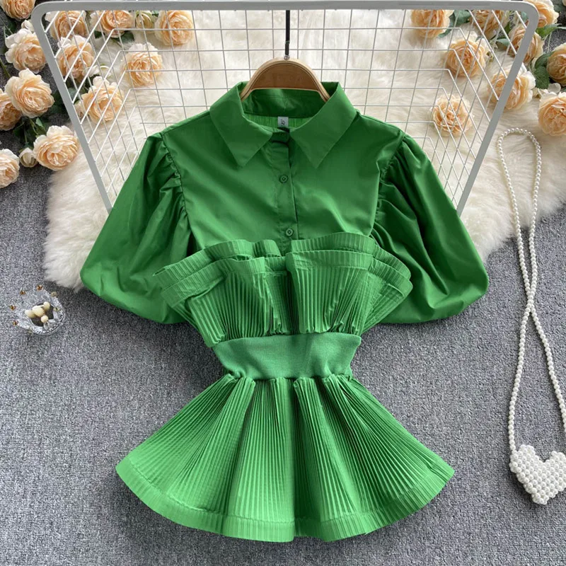 

Puff Short sleeve shirt women's Design Summer 2022 new slim Skirt hem top blusas mujer de moda 2022