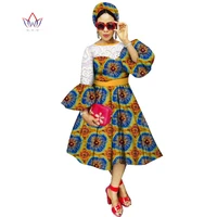 african dresses for women a line ruffle sleeve women dress ankara fabric sexy dress and free head scarf 2 pieces clothing wy2551