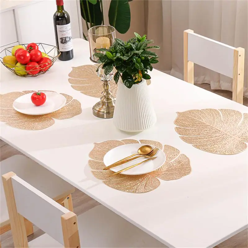

Waterproof Dinnerware Mat Pvc Mat Cup Coasters Heat Insulation Pad Oil Proof Food Plate Mat Table Decoration Leaf Shape Placemat