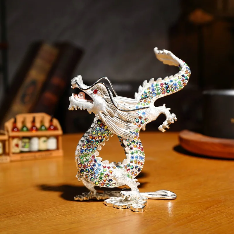 crystal dragon trinket box chinese dragon textured decorative rhinestone enamel gift display cases dragon design keepsake statue