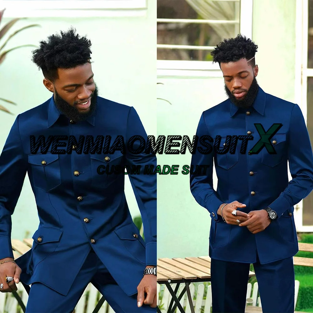 Men's Suit Stand Collar Jacket Two Piece Wedding Tuxedo Groom Groomsmen Blazer Pants Formal Party Dress Slim Fit Outfit costume