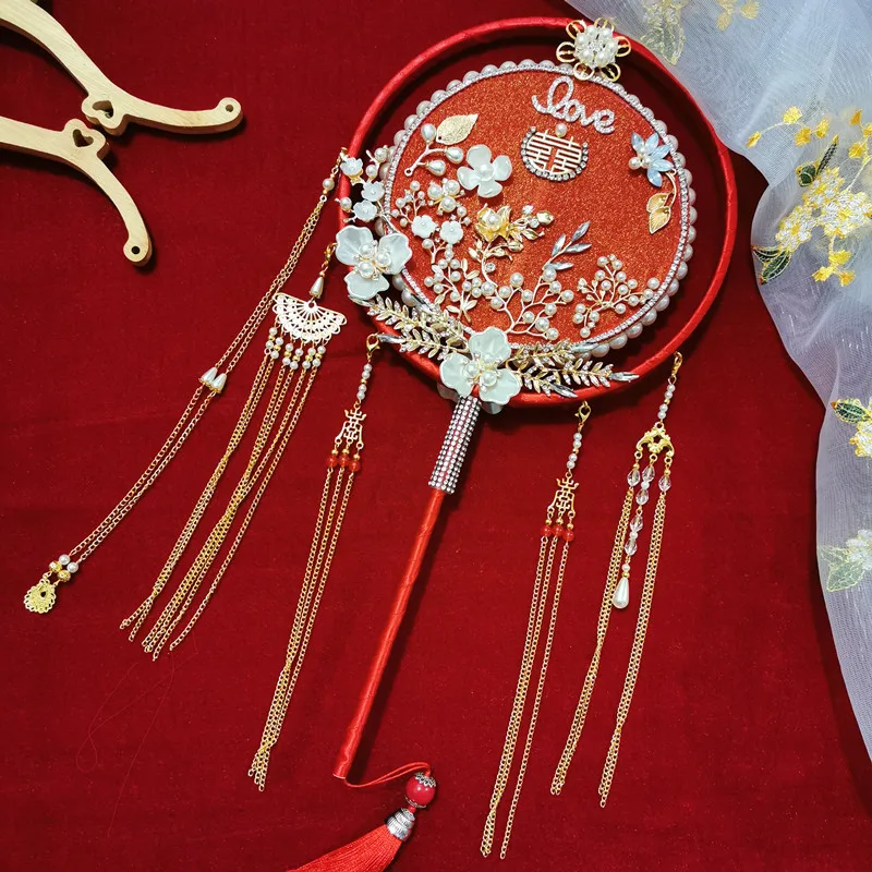 

Ретро великолепный домашний декоративный веер Стразы античный двухсторонний красный свадебный чехол для лица букет для рук реквизит для ф...