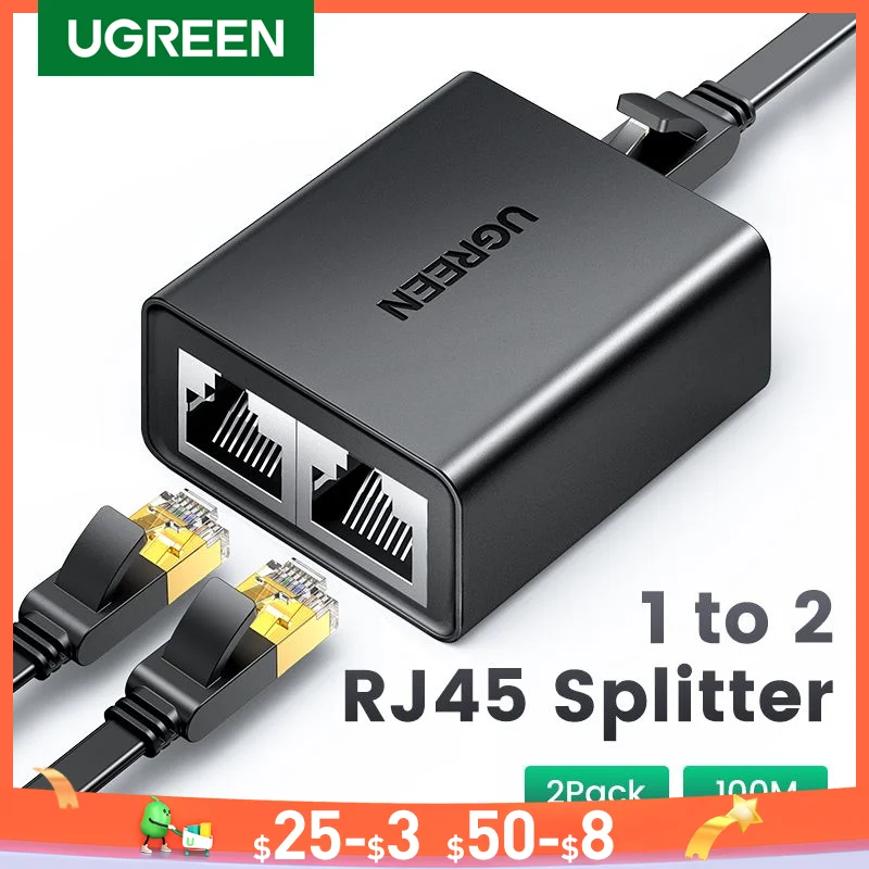 UGREEN RJ45 Сплиттер 1 до 2 Ethernet адаптер Интернет сетевой кабель удлинитель RJ45 соединитель муфта для ПК ноутбука ТВ коробка маршрутизатор