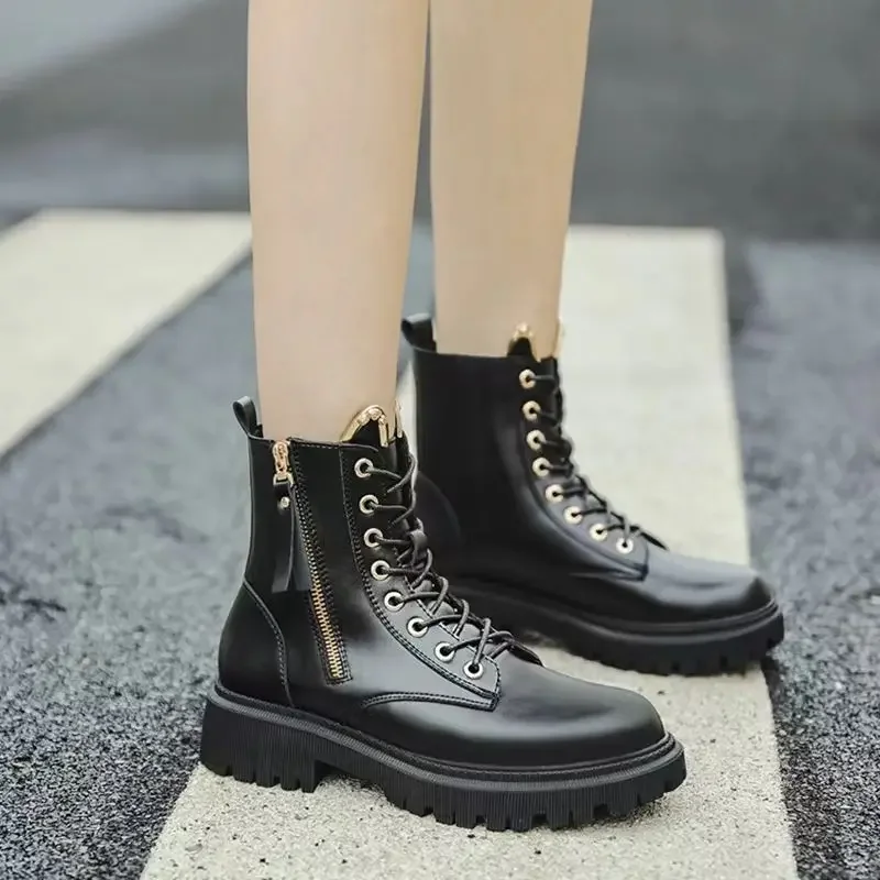 

Female Ankle Boots Punk Style Footwear White Booties Biker Short Shoes for Women Combat with Laces Lace-up Y2k Sale Winter 2023