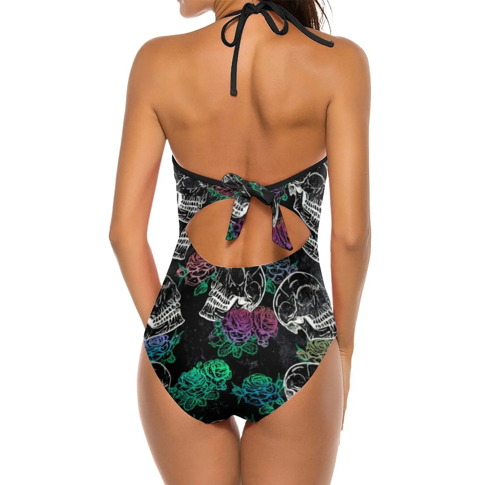 Цветной купальник с цветочным черепом "Floral Sugar Skull", омбре розы, пастельные оттенки, глубокий вырез "V", оптовая продажа сексуального купальника для серфинга "Surfing 1 Piece", купальный костюм с большой грудью.
