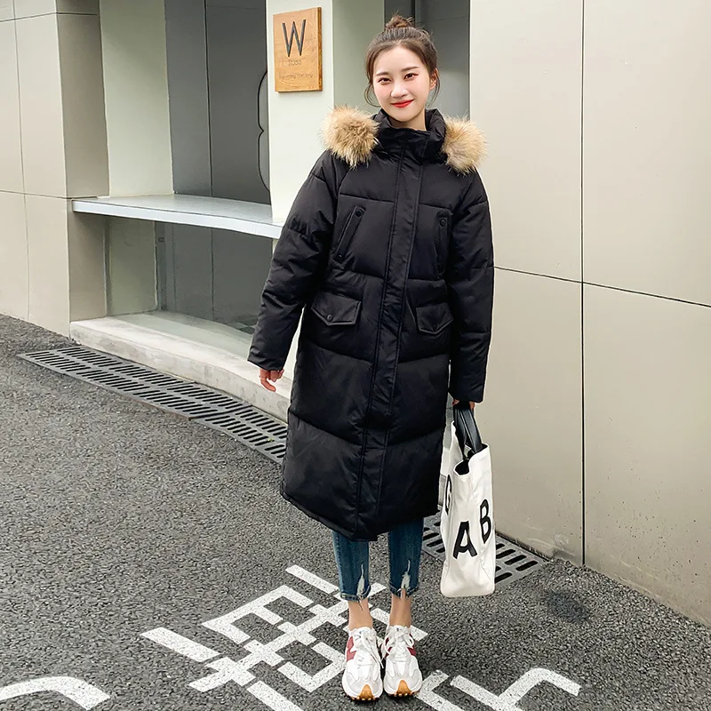 2022 Winter New Women Hooded Down Jacket Plus Velvet Warm Cotton Clothing Fashion Mid-length Loose Coat Elegant Lady Clothing