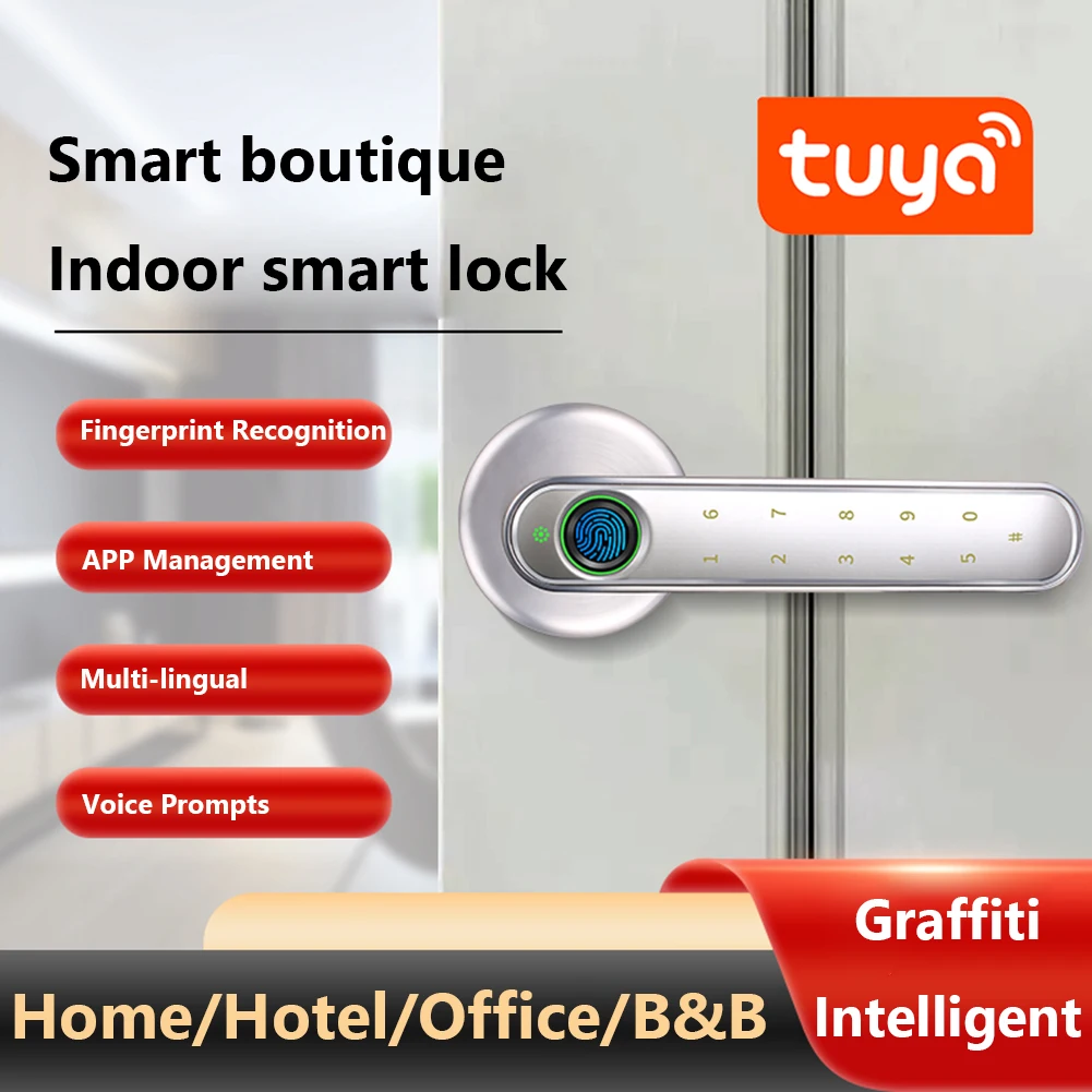 

Smart Password Handle Lock Keyless Entry Bluetooth-compatible Biometric Fingerprint Lock with 2 Keys USB Charging for Apartment