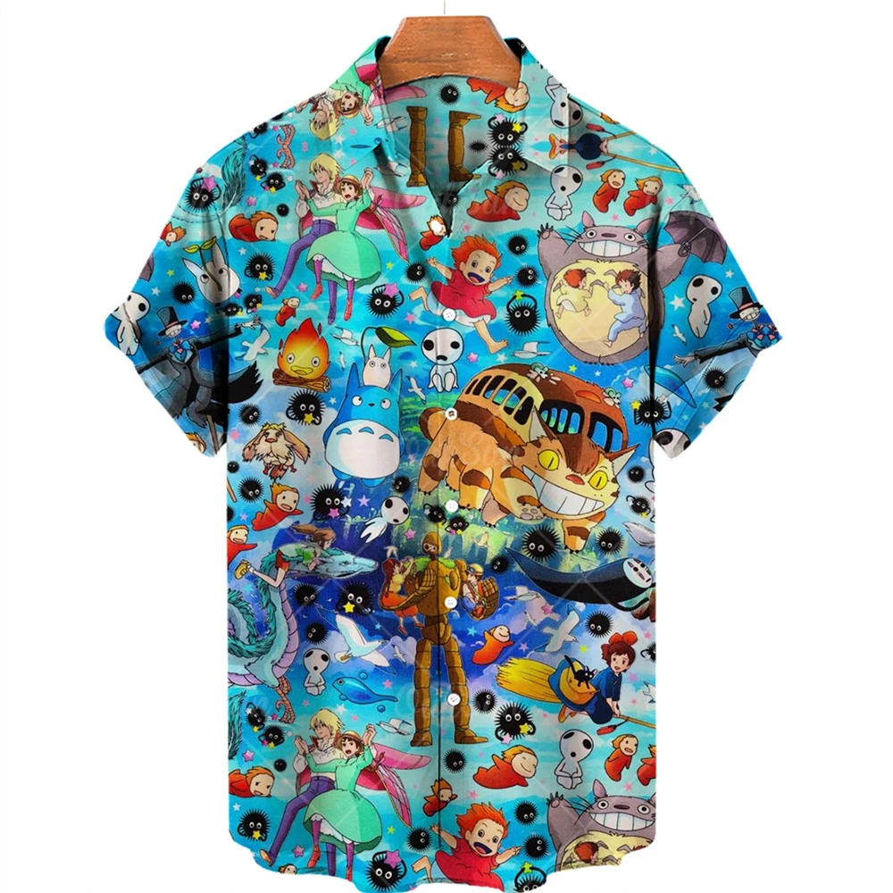 2023 Hawaiian Shirt Men's animated 3D printed Short sleeve fashion casual shirt Single buckle 5xl