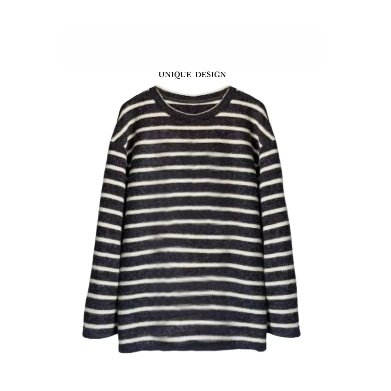 Han Kexing Design Sense Японская мода Контрастный цвет в полоску Базовый трикотаж Женский