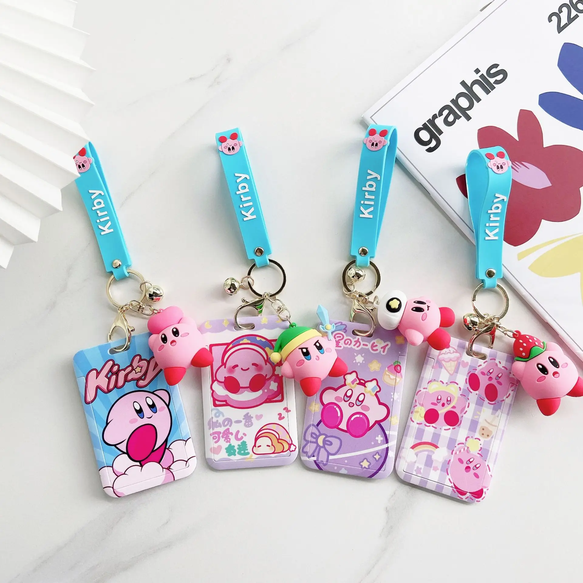 Bandai Cute Anime Kirby Student Key Chain Cover Bus Meal Campus Card Secondary Keychain Surrounding Bag Pendant Woman Keyring