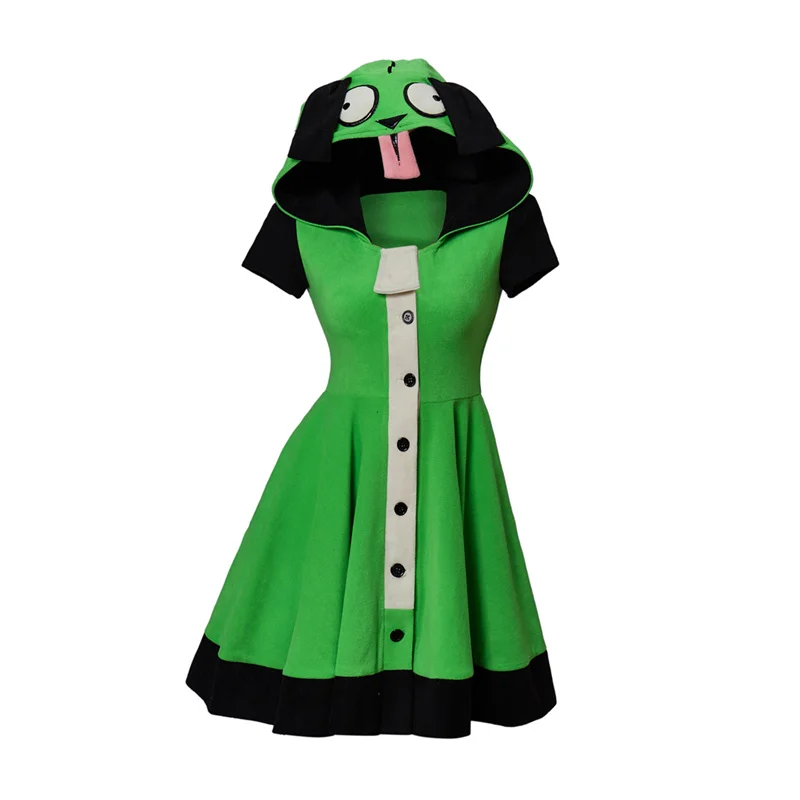

Invader Zim Cosplay Hoodie Dress with Ears Kigurumi Pajamas Animal Cartoon Costume Alien Cosplay Halloween Suit For Women
