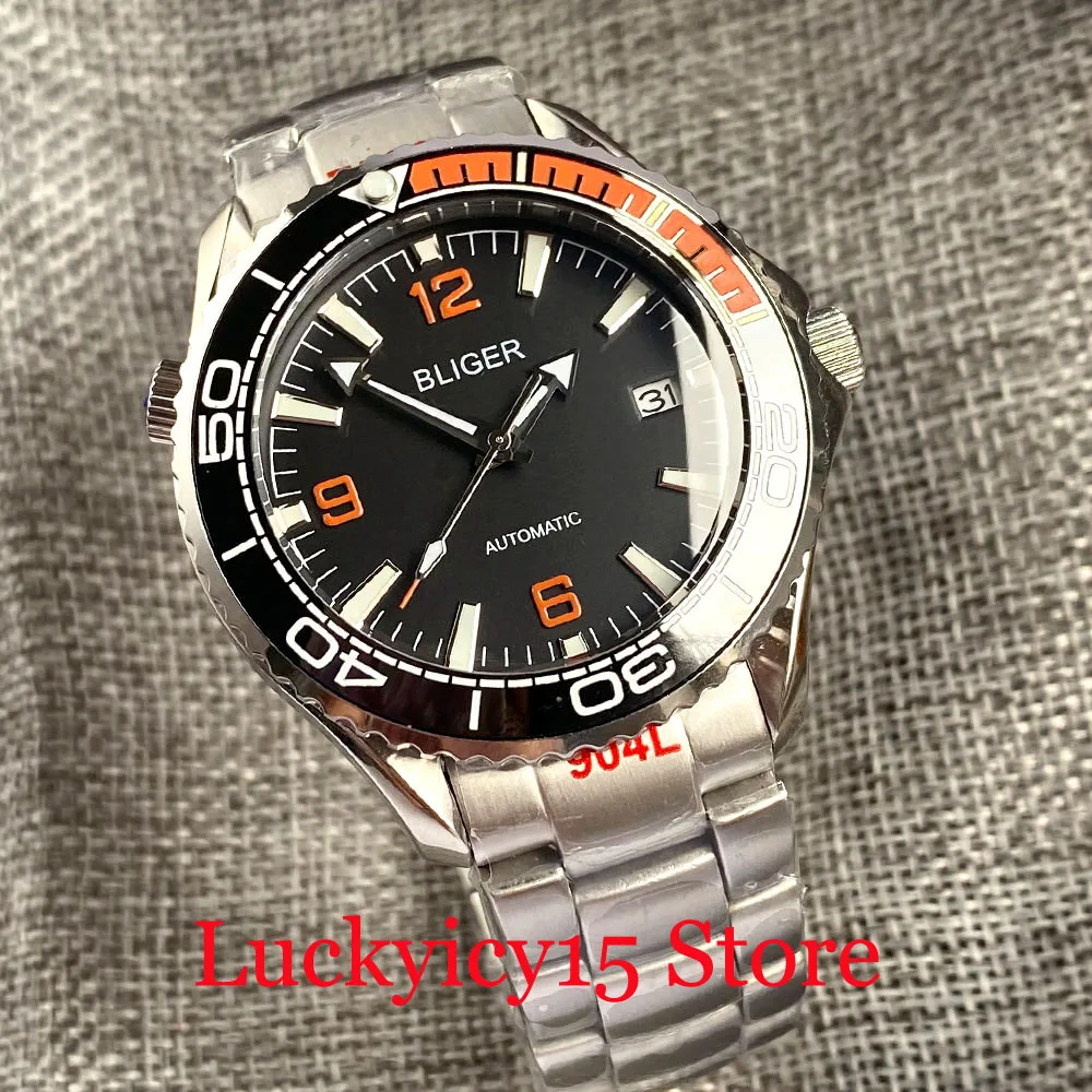 

Механические Мужские часы BLIGER NH35 MIYOTA 8215 MINGZHU, автоматическое перемещение, мужские часы, зеленое светящееся сапфировое стекло, Керамическая рамка, 41 мм