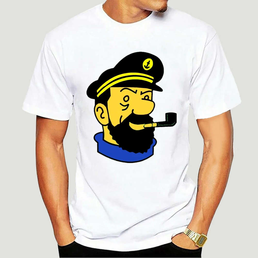 

Капитан Хэддок Тинтин мультфильм комикс футболки летний топ хип-хоп Сумасшедший принт футболка для мужчин 100% хлопок классический Оригинал ...