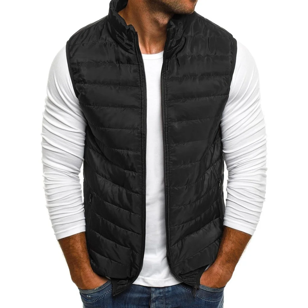 Winter Men's Vest Jacket Solid Color Down Vest Slim Bubble Suit Jacket