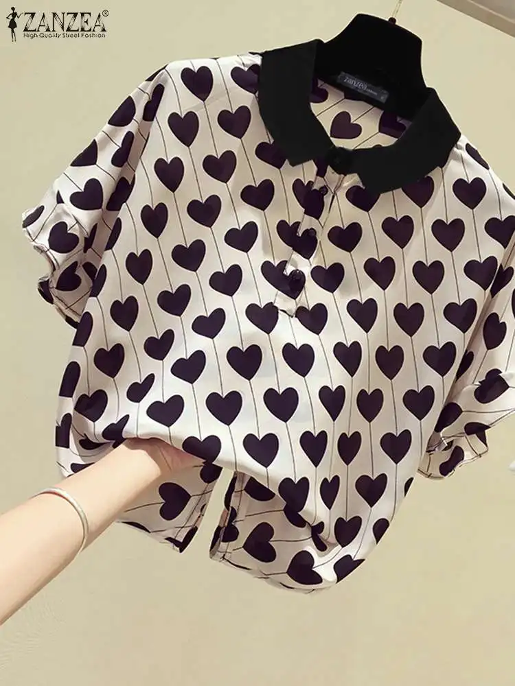 Женская блузка с оборками ZANZEA летняя рубашка принтом винтажная отложным