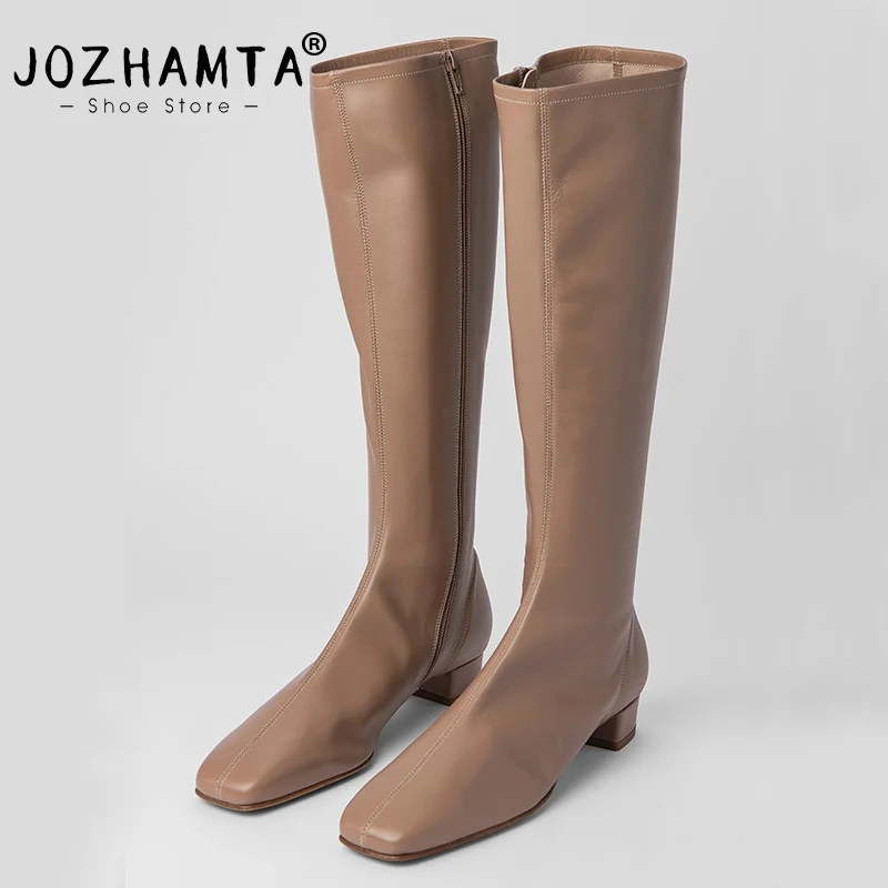 

Женские сапоги до колена JOZHAMTA, из натуральной кожи, на массивном каблуке, Размеры 33-42, Зимняя коллекция 2023 года, роскошные брендовые длинные сапоги на молнии