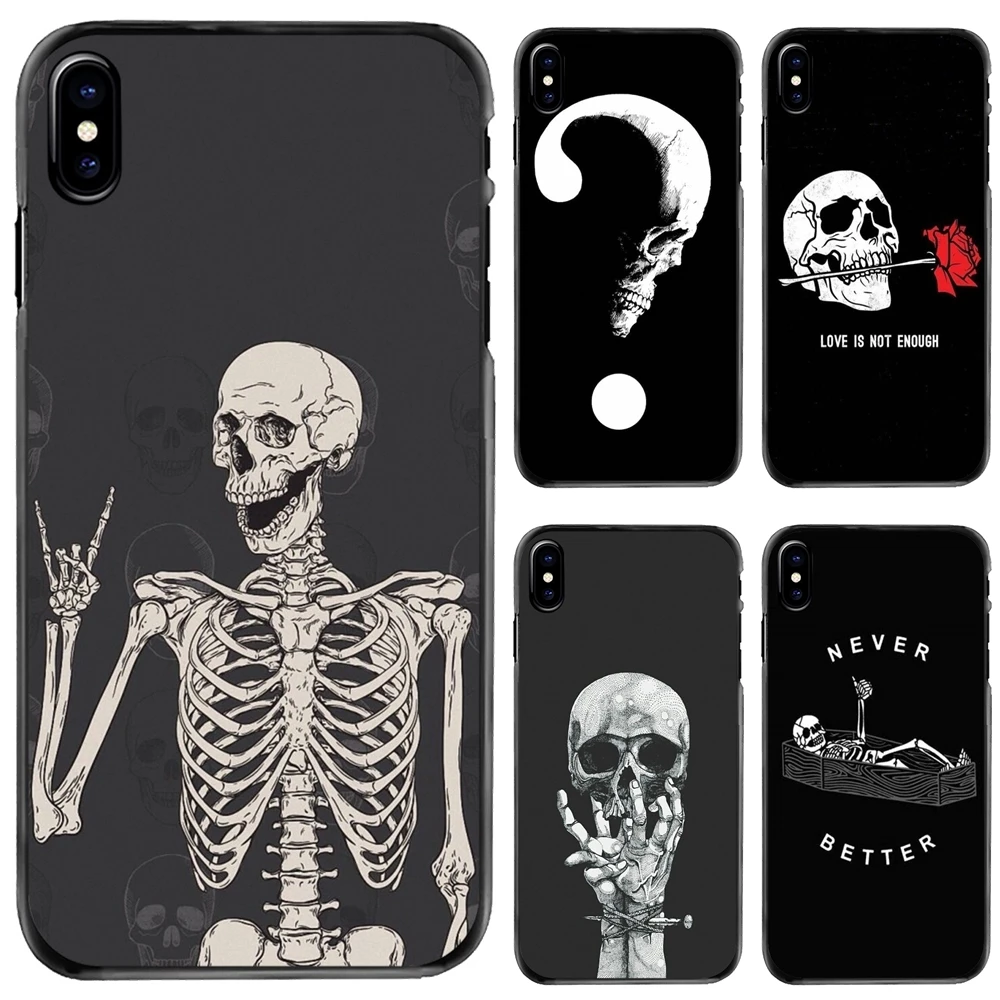 

Black Skull White flower For Apple iPhone 11 12 13 14 Pro MAX Mini 5 5S SE 6 6S 7 8 Plus 10 X XR XS Hard Phone Shell Case