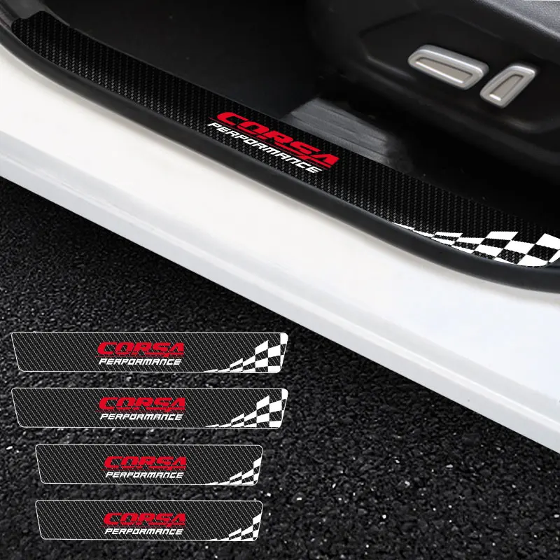 

4Pcs Car Door Threshold For Opel Corsa Logo Scuff Plate Carbon Fiber Sill Protector Stickers Auto Door Entry Pedal Guards