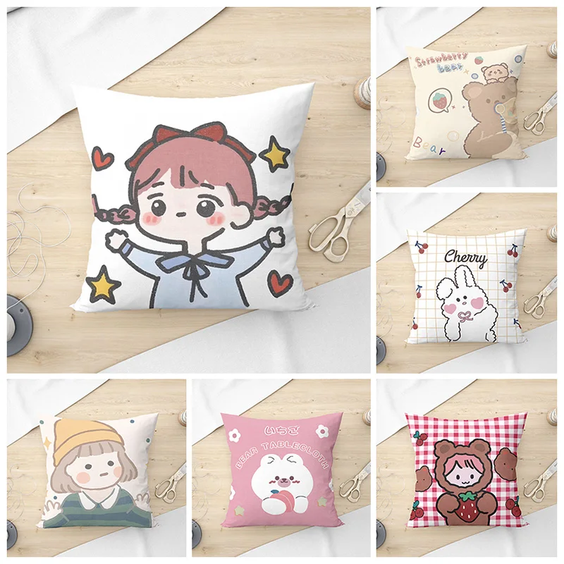 

Ins Style Pillow Cover Cartoon Sofa Pillowcases Office Nap Cushion Cover Soft Washable Throw Pillow Cover Living Room Decor