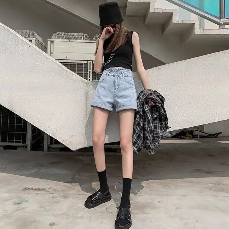 Шорты-Боксеры Женские джинсовые с завышенной талией и карманами