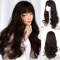 lanlan women synthetic wig heat resistant long curly big wavy wig with bangs black brown flax grey cosplay wigs
