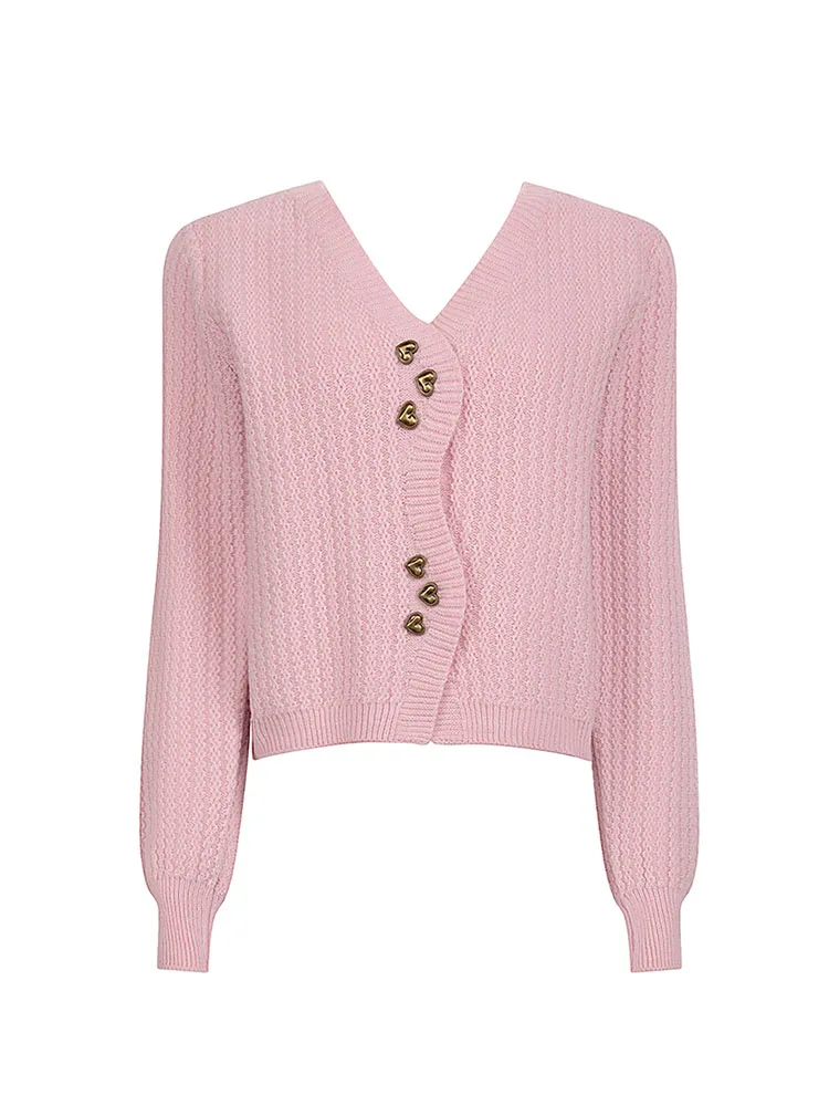Французский элегантный вязаный кардиган тонкий женский однобортный однотонный