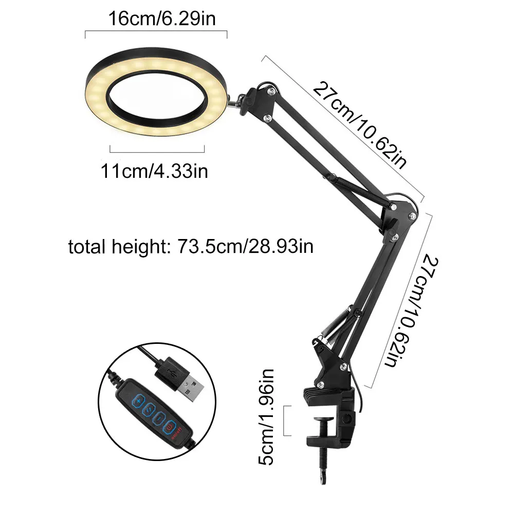 

Увеличительное стекло с подсветкой, 64 светодиода, 10X, USB, 3 цвета, увеличительное стекло для паяльника, ремонта, настольная лампа, инструмент для ухода за кожей