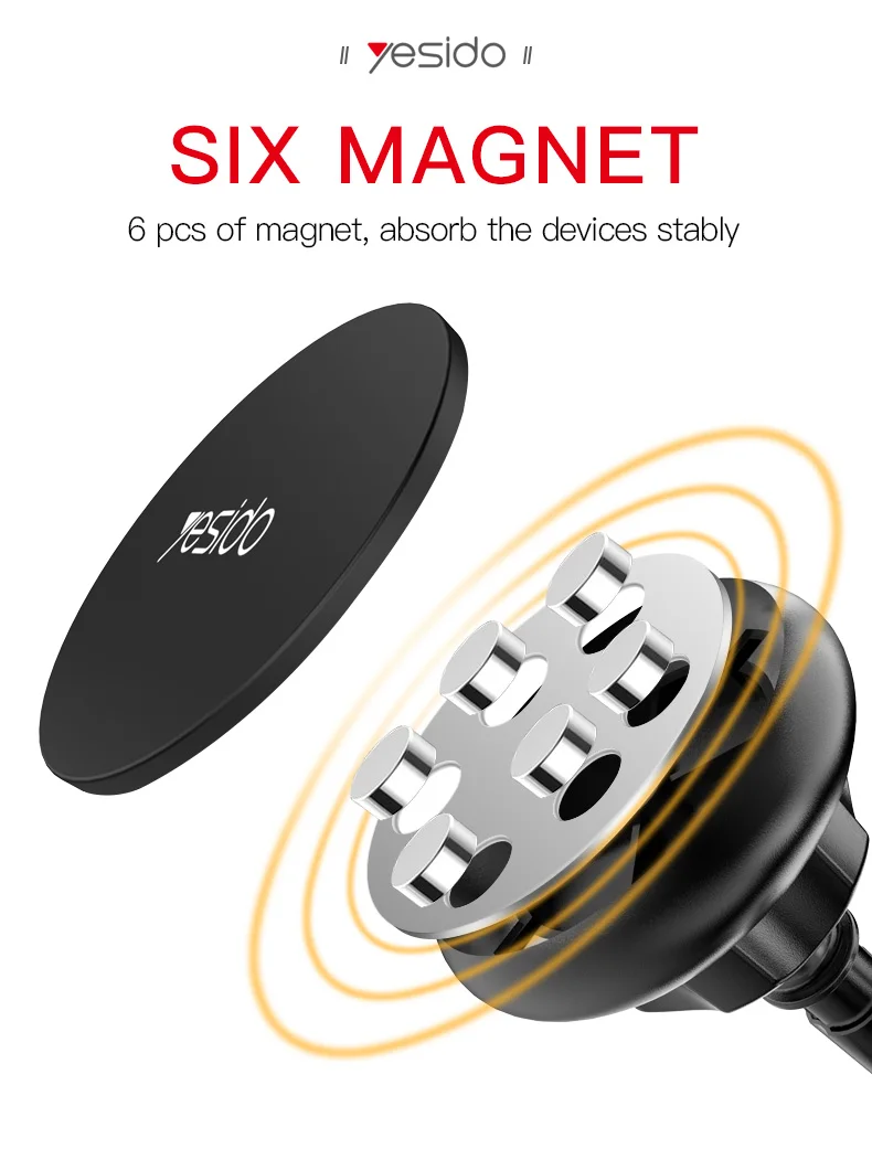 Yesido Metal Phone Holder Suction Cup Adjustable Car Phone Holder Stand Universal Car Air Vent for iphone Xiaomi Huawei Samsung