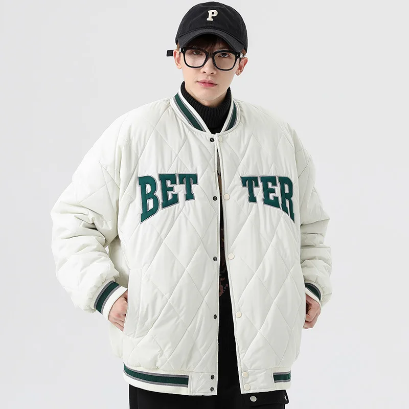 Winter fashion padded warm couple cotton Jacket Men's loose lambswool cotton letter embroidery Jacket Men's Clothing Parkas