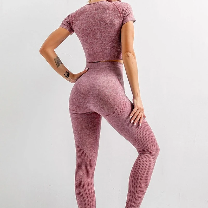 2/3/5PCS Seamless Women Workout Gym Yoga set Quick Dry Long Sleeve Crop Top High Waist Leggings Fitness Sportswear Active Wear