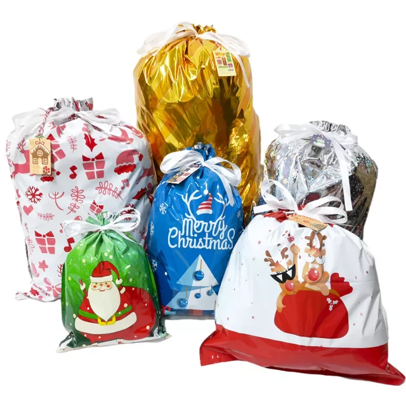 

32PCS Christmas Reusable Drawstring Wrap Present Gift Bags Set Christmas Party Favor Supplies Bag Gift Tags Fillers Party Decor