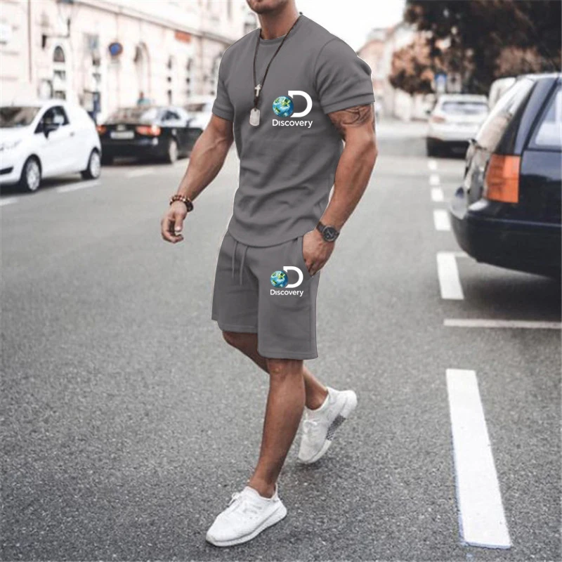 2023 Men's Clothing Summer Short Sleeve Round Neck T-Shirt + Shorts Fashion Printed Tracksuit Business Casual Fitness Wear