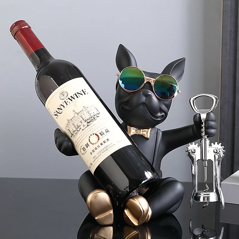 Sitting French Bulldog Wine Holder Dog Butler Bottle Seat Design Statue Table Resin Decoration Sculpture Dog Room Decor Gift