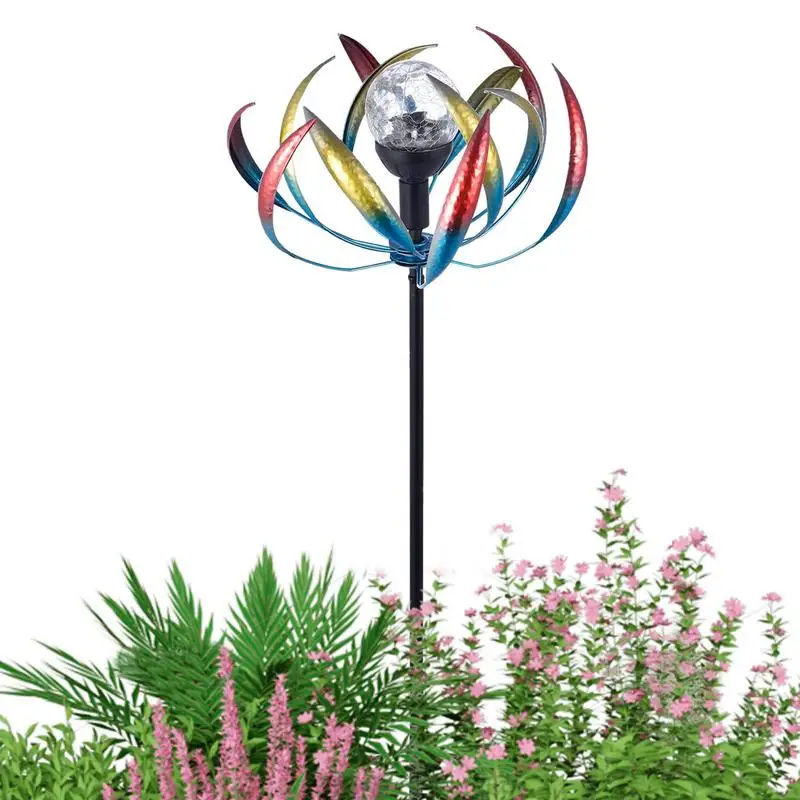 Metal Wind Spinner Outdoor Garden Solar Wind Spinner Wrought Iron Windmill Gardening Plug-in Wind Spinners For Garden Lawn