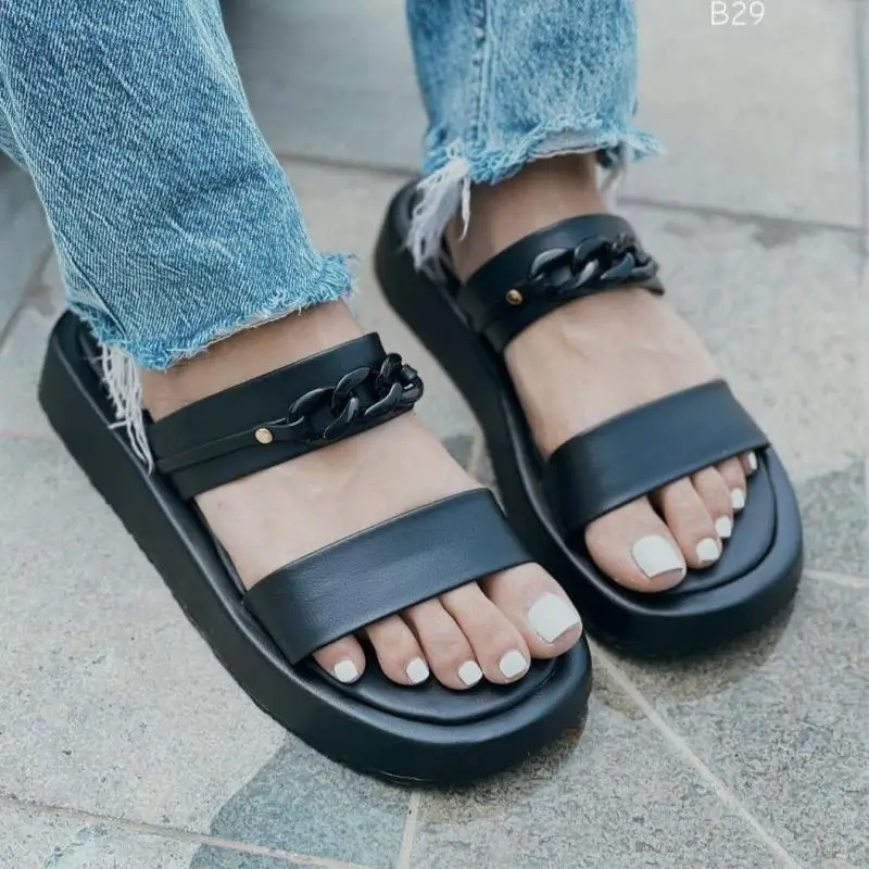 Summer New Ladies Sandals Flat Non-Slip Open Toe Shoes Ladies Casual Retro Comfort Mom Sandals Zapatos De Mujer TGHDOF