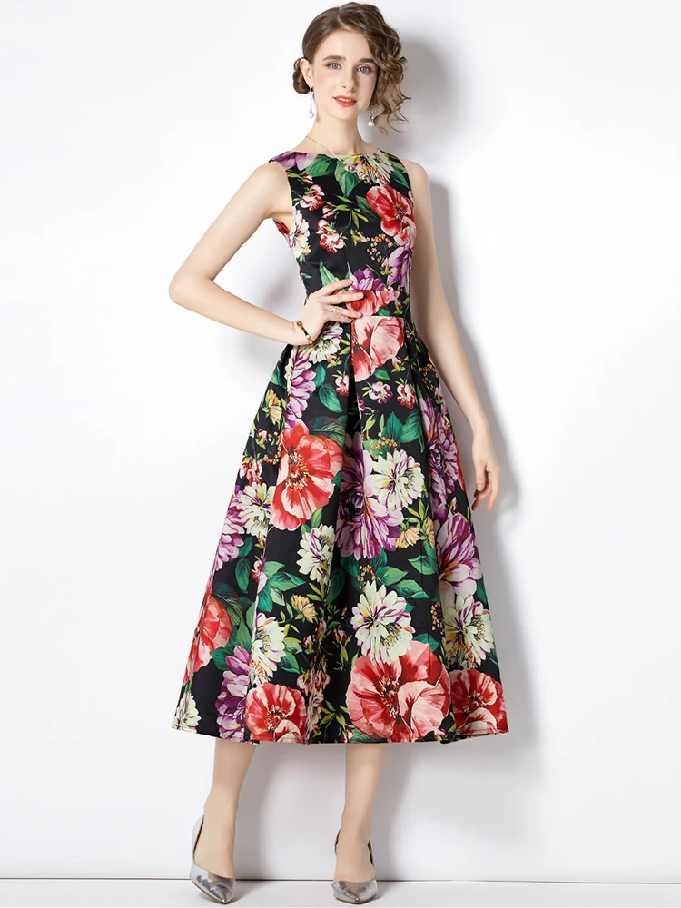 Женское модельное платье-майка с цветочным принтом элегантное облегающее