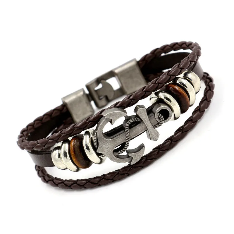 

Trendy Multilayer Leather Braided Bracelets Anchor Viking Men's Bracelet Jewelry New Fashion Vintage Punk Accessorie Party Gifts