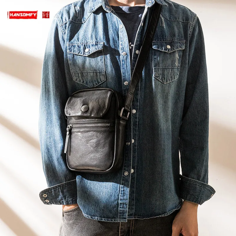 

New Genuine Leather All-Match Messenger Bag Men Bags Casual Simple Soft Leather Vertical Youth Small Soft Leather Shoulder Bag
