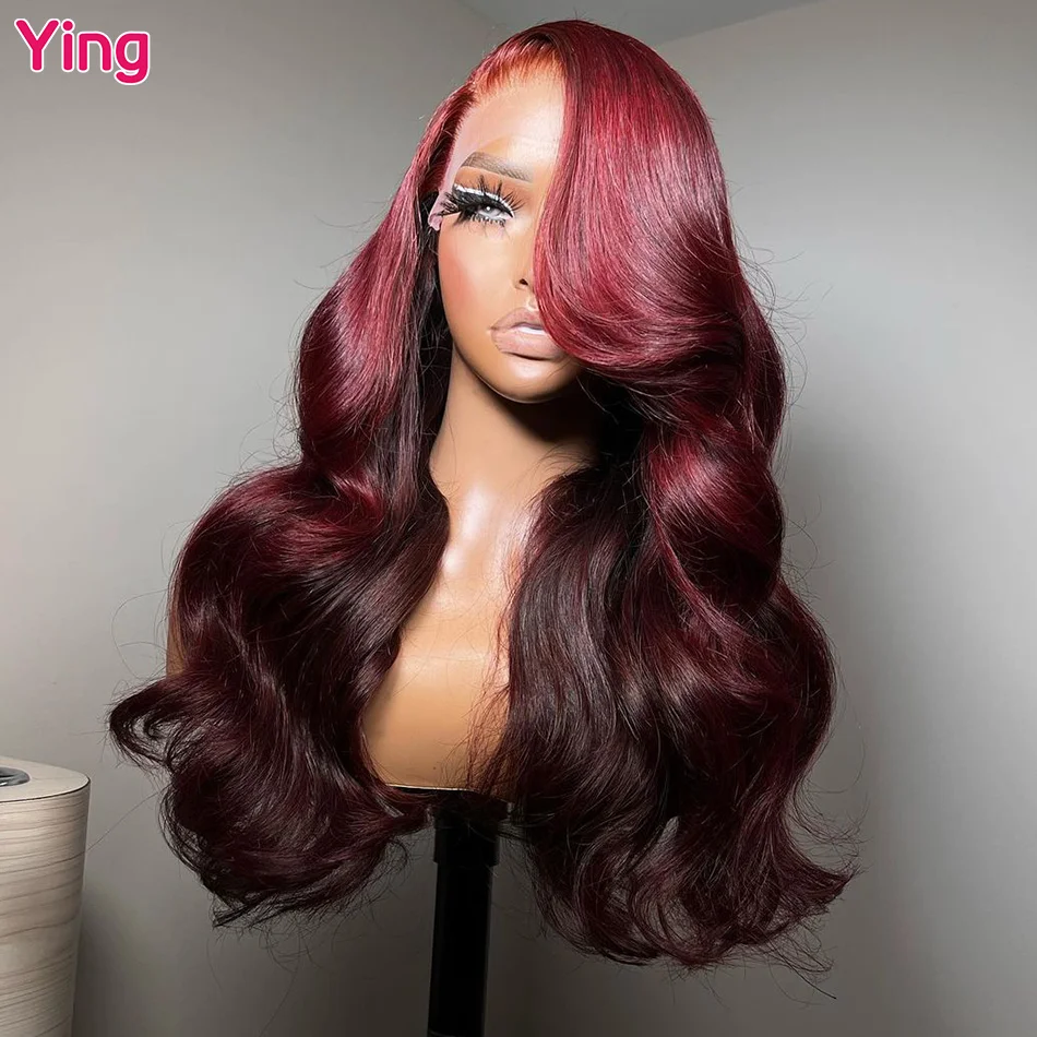 Ying Hair Dark Burgundy 10A Body Wave 13x4 Lace Front Wig Human Hair 13x6 Lace Front Wig PrePlucked 5x5 HD Transparent Lace Wig