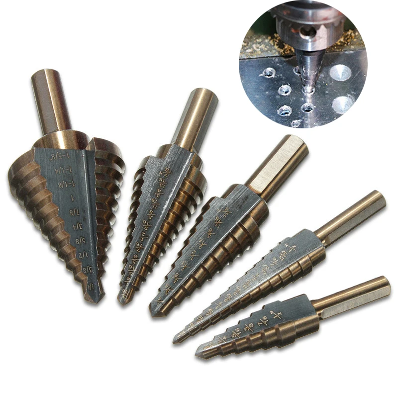 5pcs HSS 4241 Inch Hss Cobalt Step Drill Bit Set Multiple Hole 50 Sizes Case Metal Drilling Tool for Metal with Aluminum Case