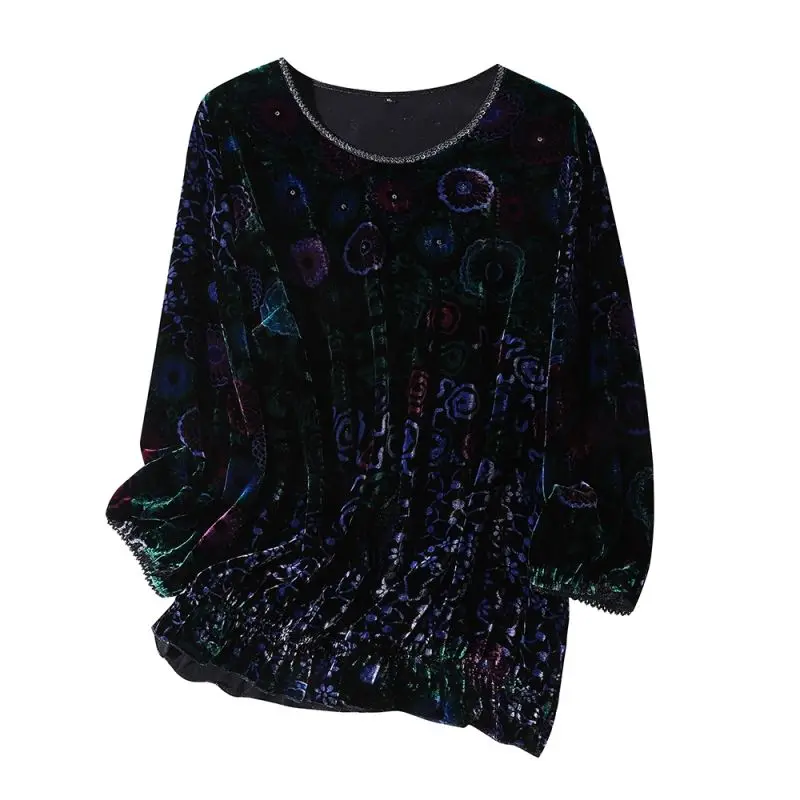 Женская бархатная футболка с круглым вырезом в стиле ретро