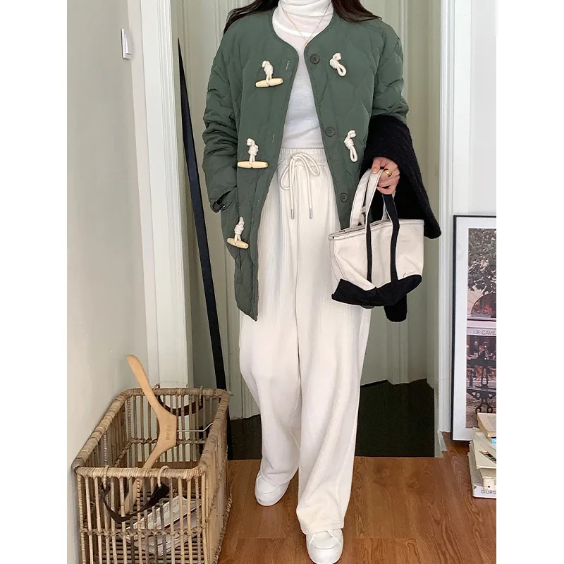 Wooden Cowl Buckle Down Jacket Autumn and Winter New Diamond Plaid Embossed Top White Duck Down Thickening Warm Jacket