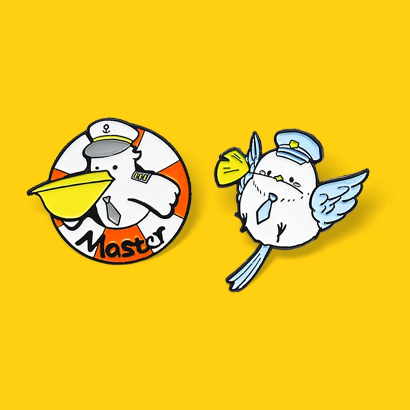Эмалированная брошь с изображением птиц из мультфильма «Морской птицы», значок голубей, мастеров, капитанов, бесшовных птиц, брошь на лацкан, значок, ювелирное изделие, подарок для детей