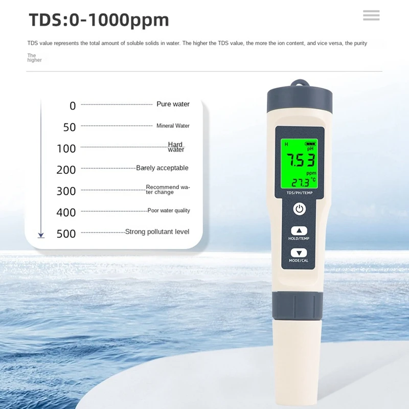 Ручка для проверки качества воды 3 в 1 измеритель pH TDS/PH/TEMP многопараметрический